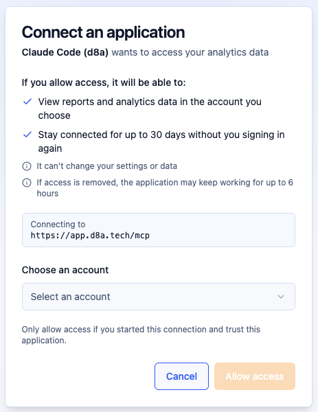 Consent screen: choose an account and allow access